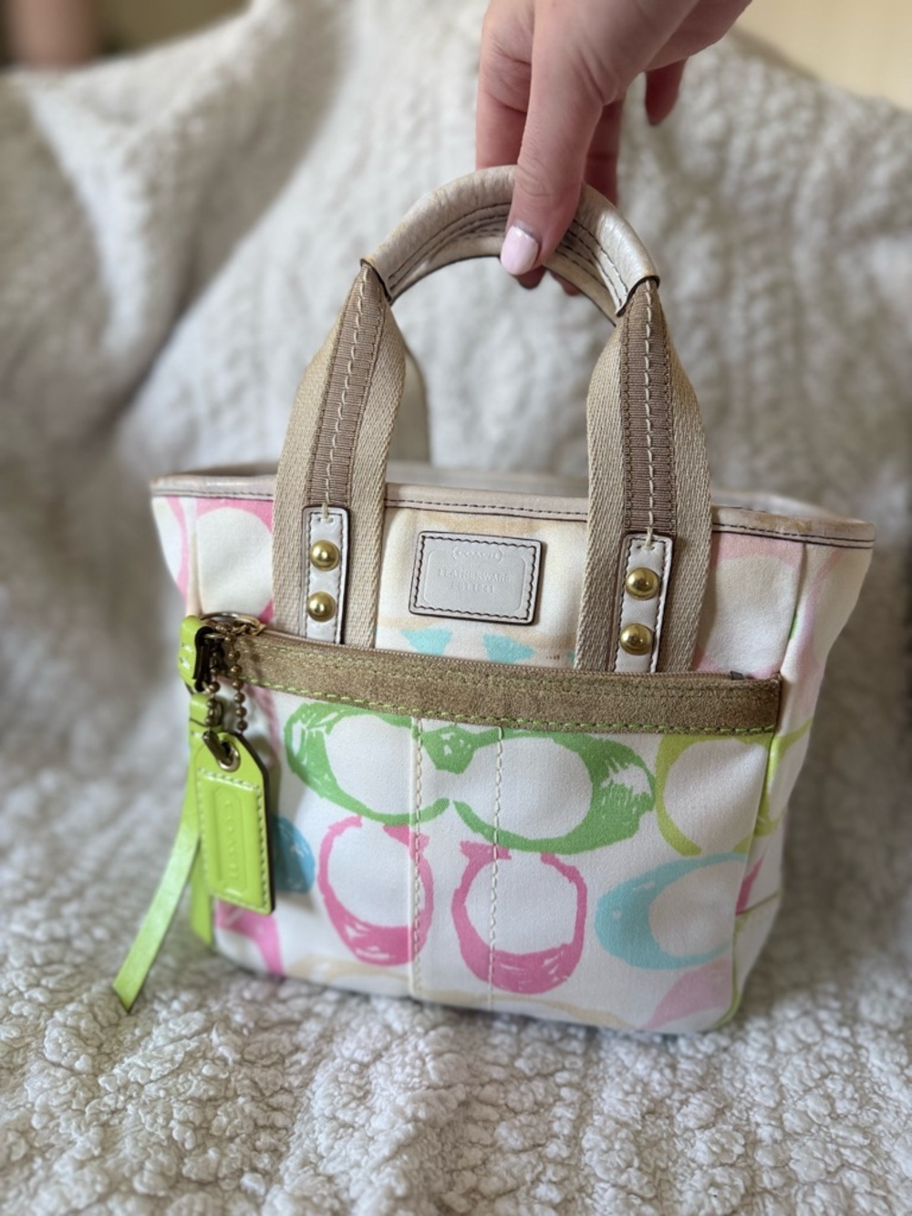 Y2K Vintage Coach Hampton Signature Multicolor Spring Pastel Scribble Mini Tote - Picture 2 of 14